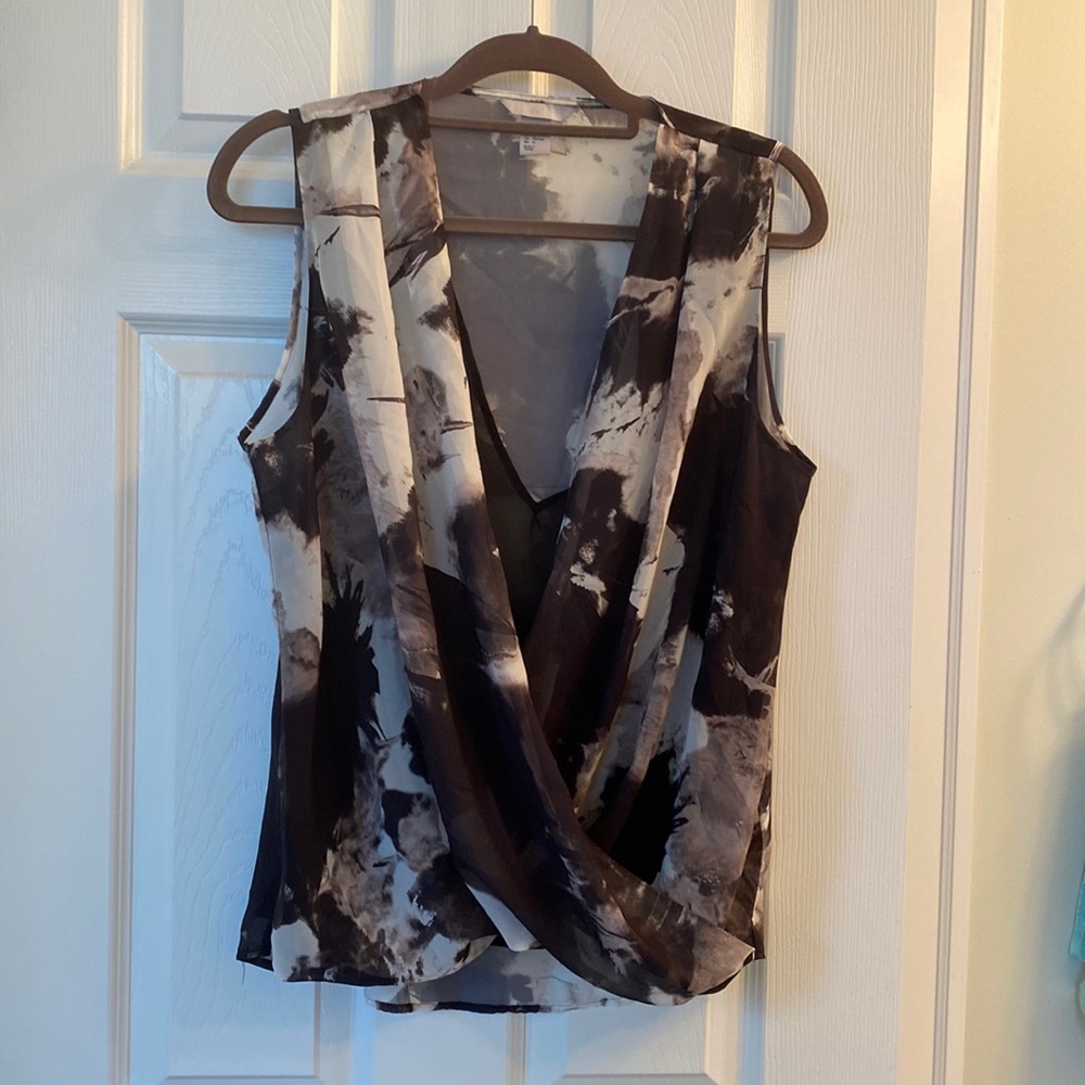 Sheer abstract print sleeveless top